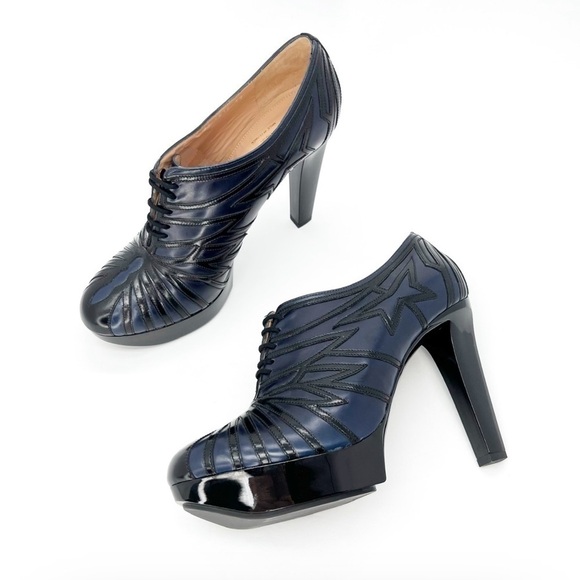 Robert Clergerie Talno Platform Booties Black Blue Leather Size 7.5 Art Deco EUC - Picture 16 of 16